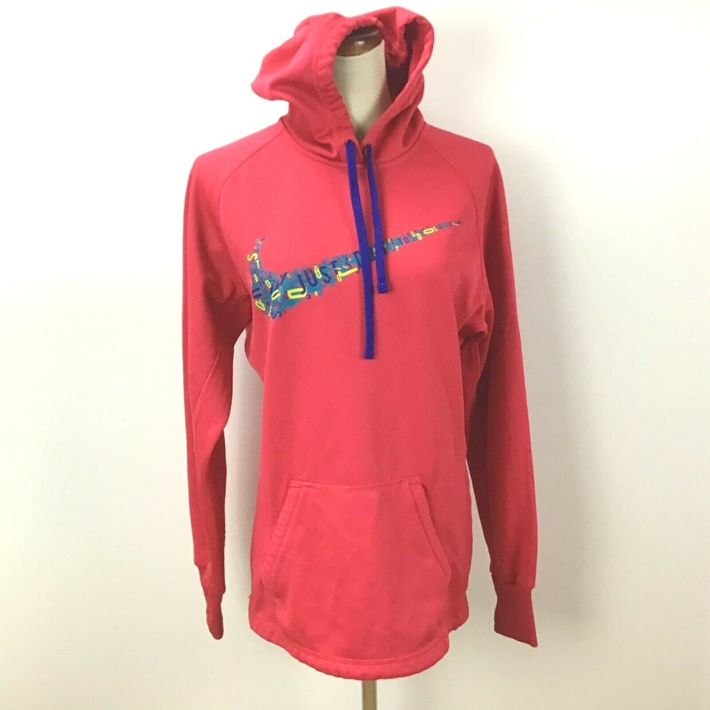 Nike Therma-FIT Hoodie Womens S Red Graphic Swoosh Just Do It 454992-691